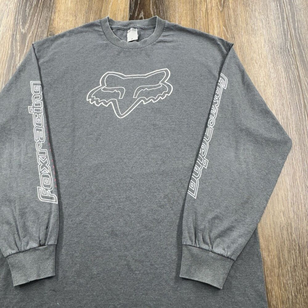 Vintage Fox Racing Shirt Mens XL Gray Motocross Dirt Bike Long Sleeve Tee 90s